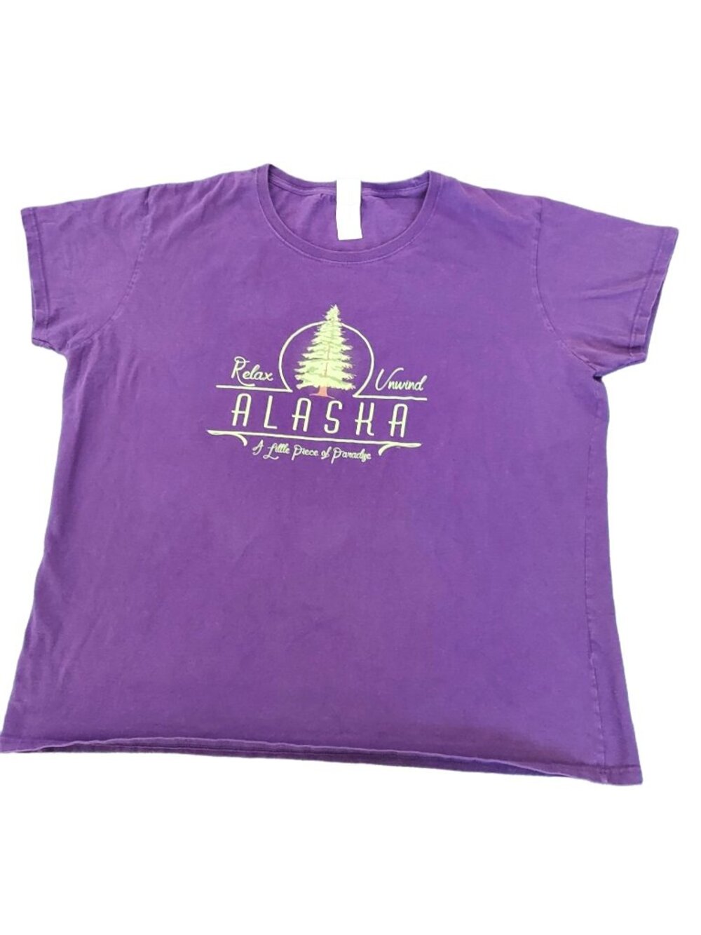 Vintage Alaska Purple T-Shirt Tree Relax Unwind "A Little Piece Of Paradise" 2XL